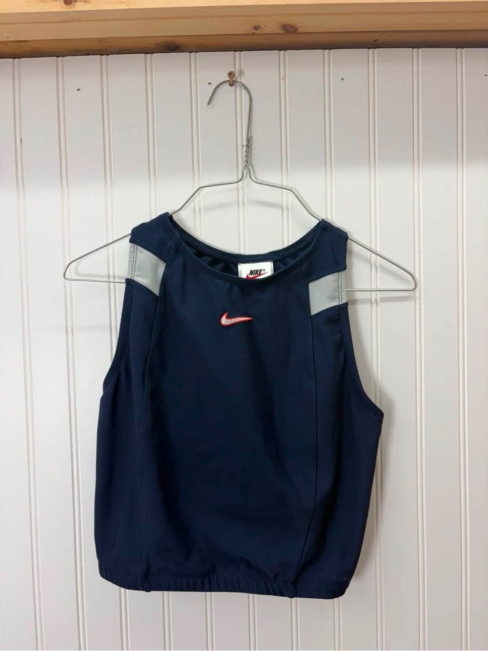 Nike vintage Navy high neck cropped Tank Top with Light Gray Shoulder Panels